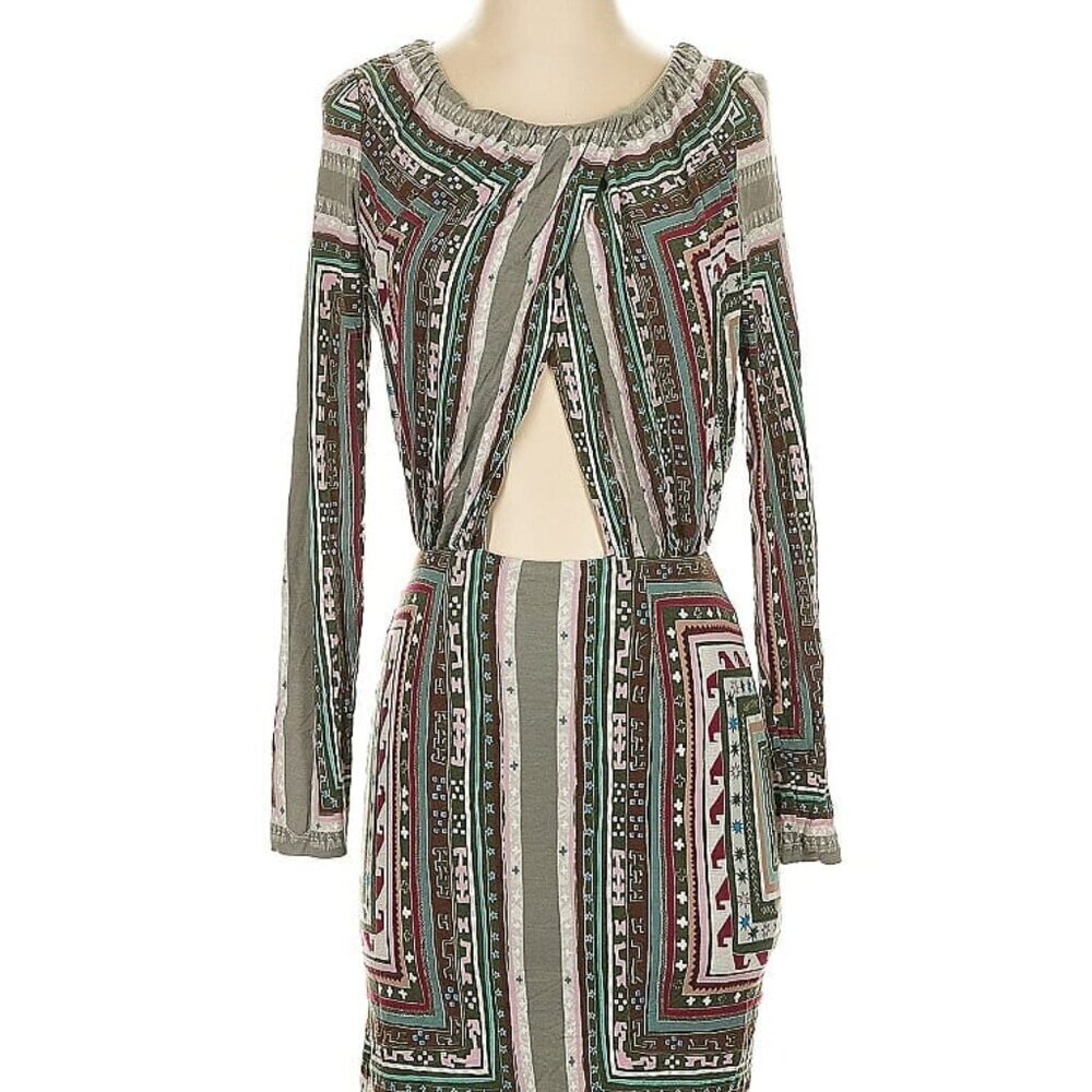 Mara Hoffman XS Magic Carpet Ride Ruched Keyhole Long Sleeve Dress Boho Colorful